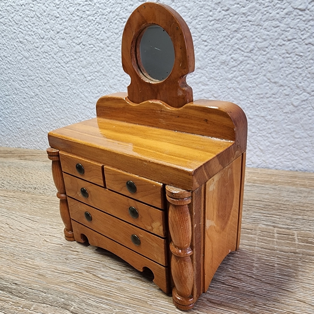 Handmade Wooden Vanity Dresser Doll House Size Hidden Bank
